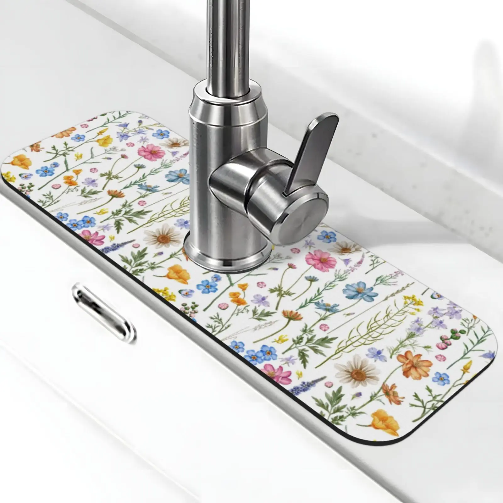 VIKAMA Frühlingsblume, bunte Blätter, Küchenspüle, Spritzschutz, Wasserhahn, Wasserhahnschutz, Abtropfmatte für Küche, Badezimmer, Heimdekoration