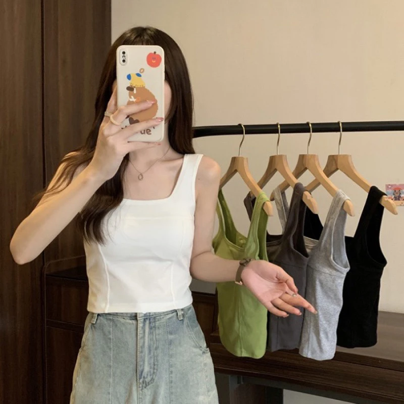 Camisole Vest Women Yoga Top With Padding Inner Outer Wear Sleeveless Wide Shoulder Summer Vest Slim Top Women Motion Vest