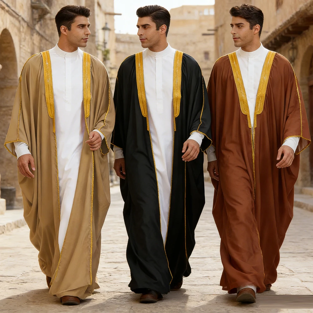 

Мужская сатиновая абайя в мусульманском стиле, традиционное исламское платье из Аравии, турецкий тобе, джубба, традиционный дубайский кафтан для бакалавров, праздничная одежда