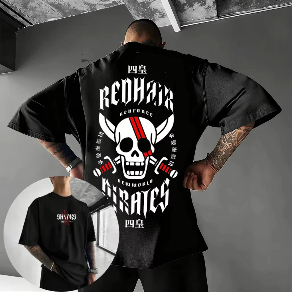 One Piece Vier Kaiser Shanks Logo Bedrucktes Kurzarm-T-Shirt für Herren und Damen 2026 Sommer Oversized Y2K Lässiges Streetwear-Oberteil