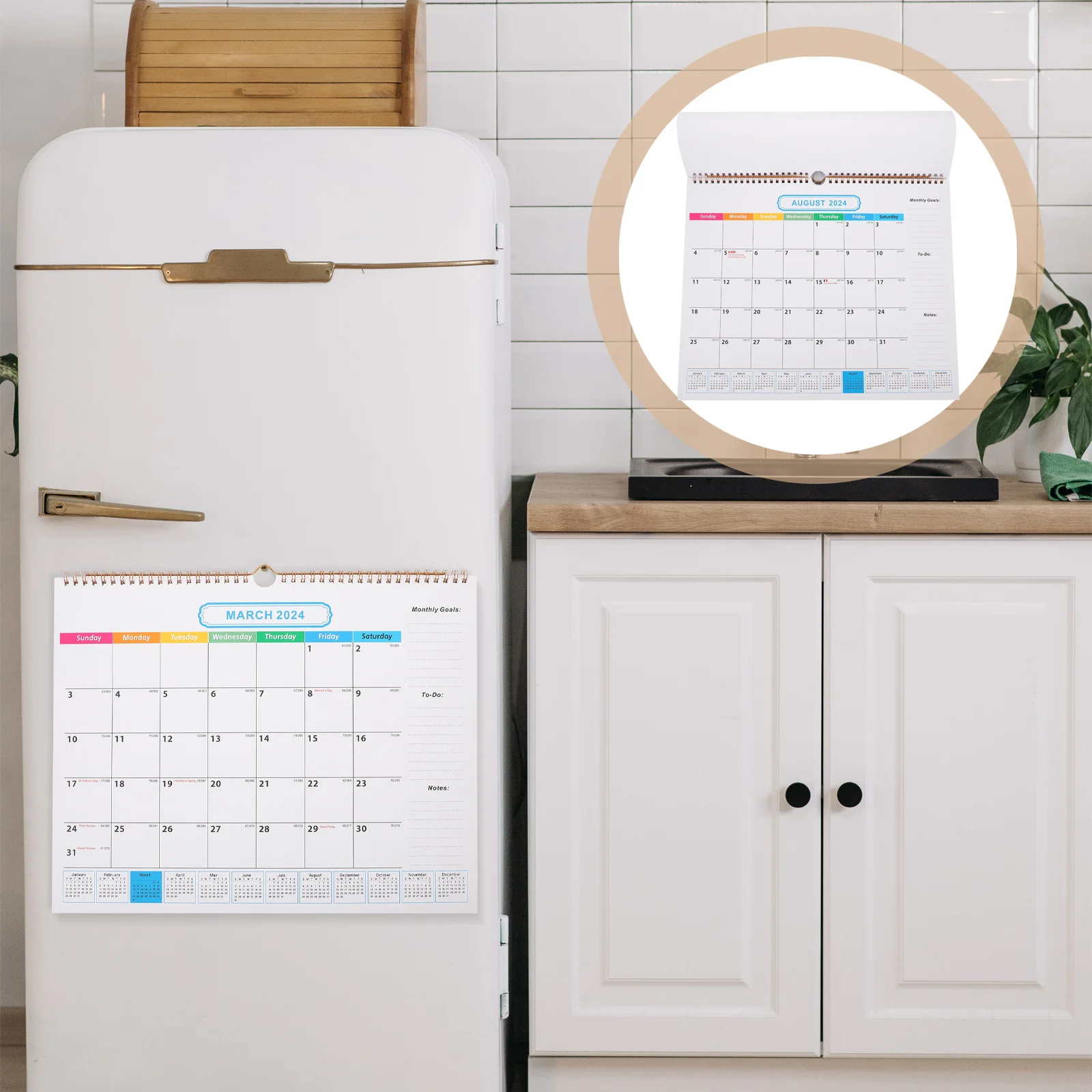 18 Stück Wandkalender 2023–2024, Monatsplaner, glatte Oberfläche, Countdown-Organizer, Notizblock-Design, stabiler Terminkalender für