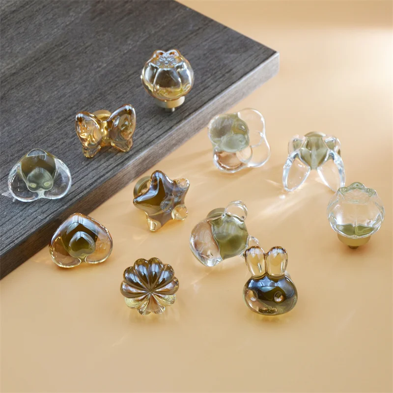 Acrylic Crystal Furniture Handle Drawer Knob Butterfly Rabbit Brass Handles For Kitchen Cabinet Door Cupboard Wardrobe Pulls Diy