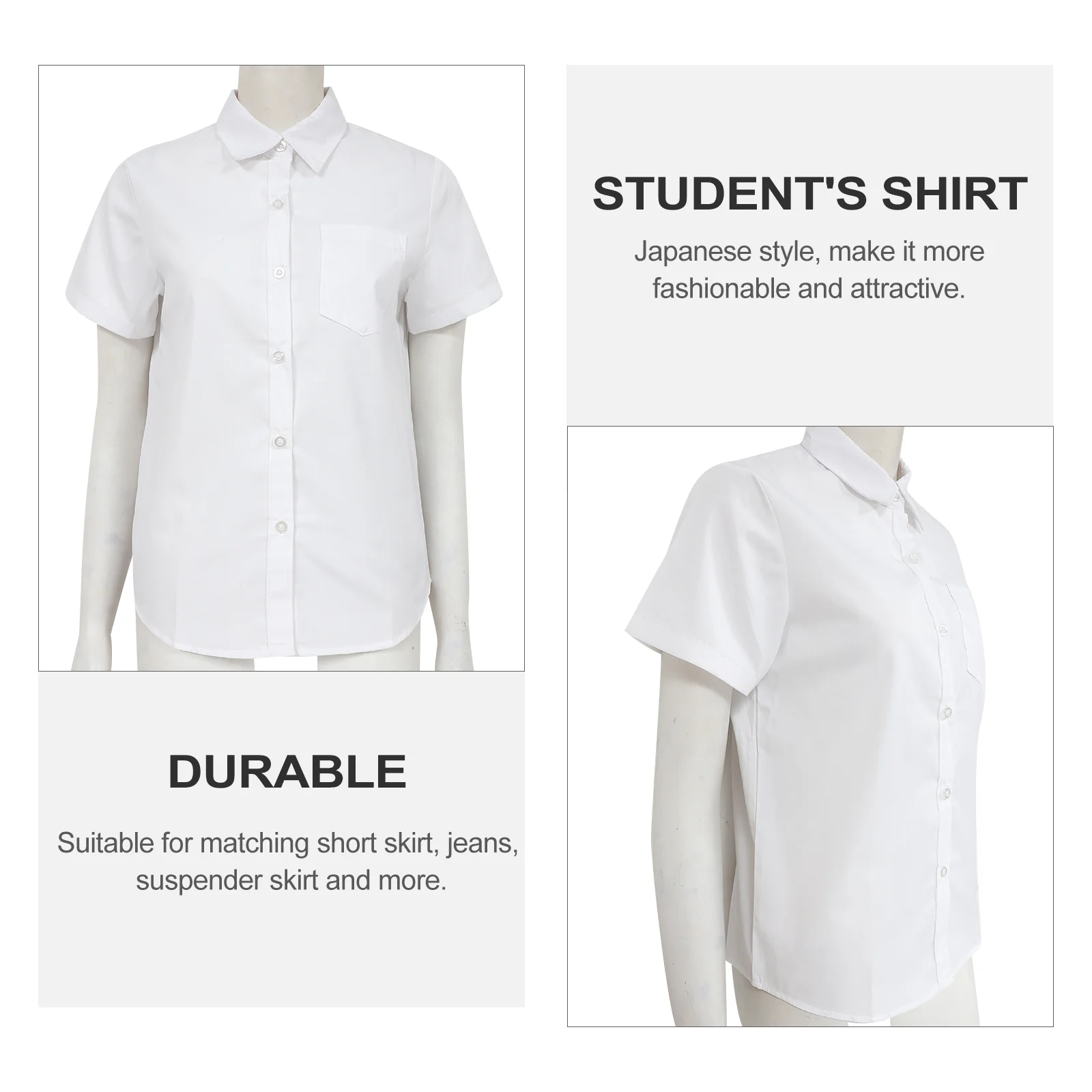 Jk shirt met korte mouwen Klasse studentenuniform Japanse stijl School Wit Student