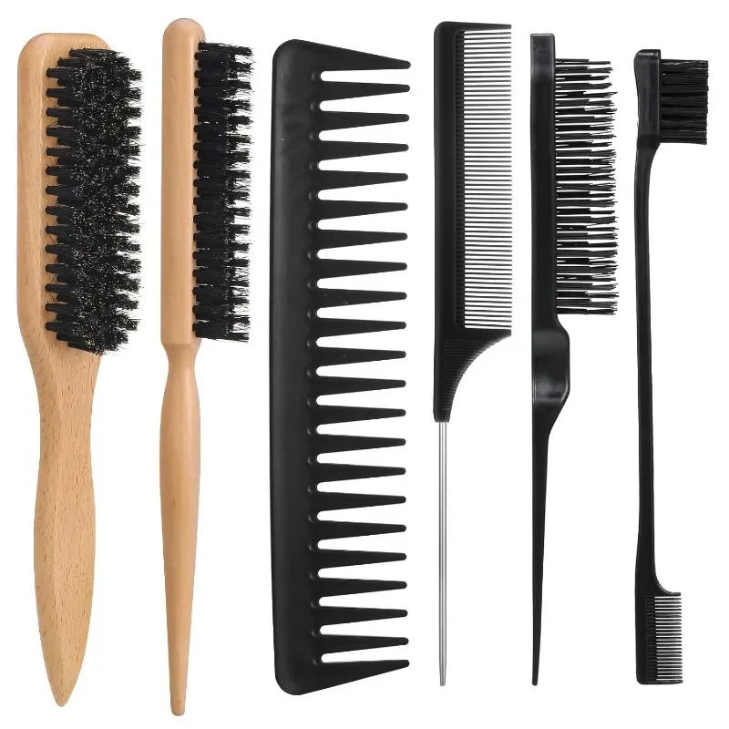 

Professional Boar Bristle Hair Brush Set with Wood Handle - Anti-Frizz & Static Control - Scalp Massage Brush for All Hair Types