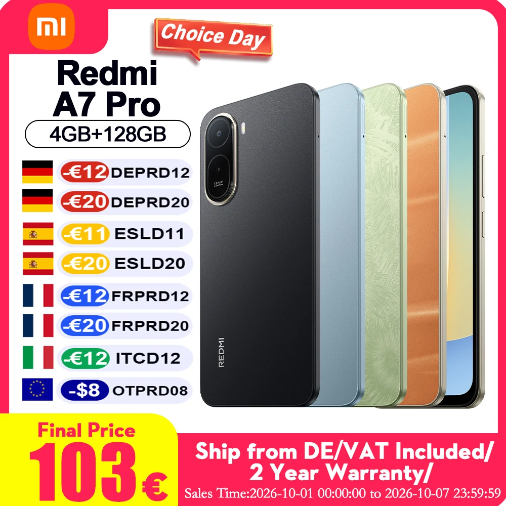 Versione Globale Redmi A7 Pro (Nuovo) Telefono Cellulare con Doppia Fotocamera AI da 13Mp, Display LCD da 6.9'', Batteria Massiccia da 6000mAh, Smartphone Xiaomi HyperOS