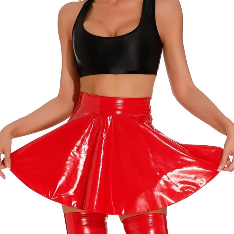 Elegant Plus Size High Waist Sexy Mini Skirt for Women Korean Style Genuine Shiny PU Leather Sexy Fashionable Skirts New