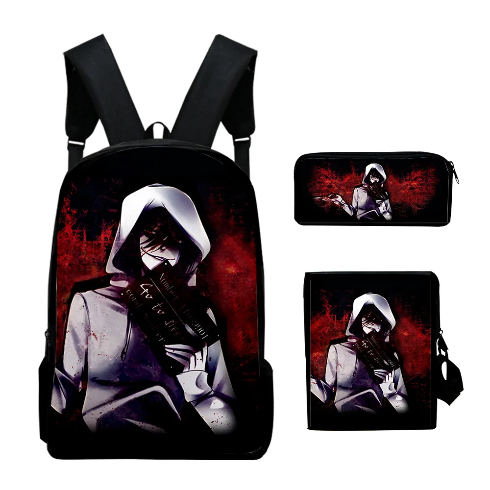 Harajuku Popular Jeff The Killer 3D Print 3pcs/Set pupil School Bags Laptop Daypack Backpack Inclined shoulder bag Pencil Case