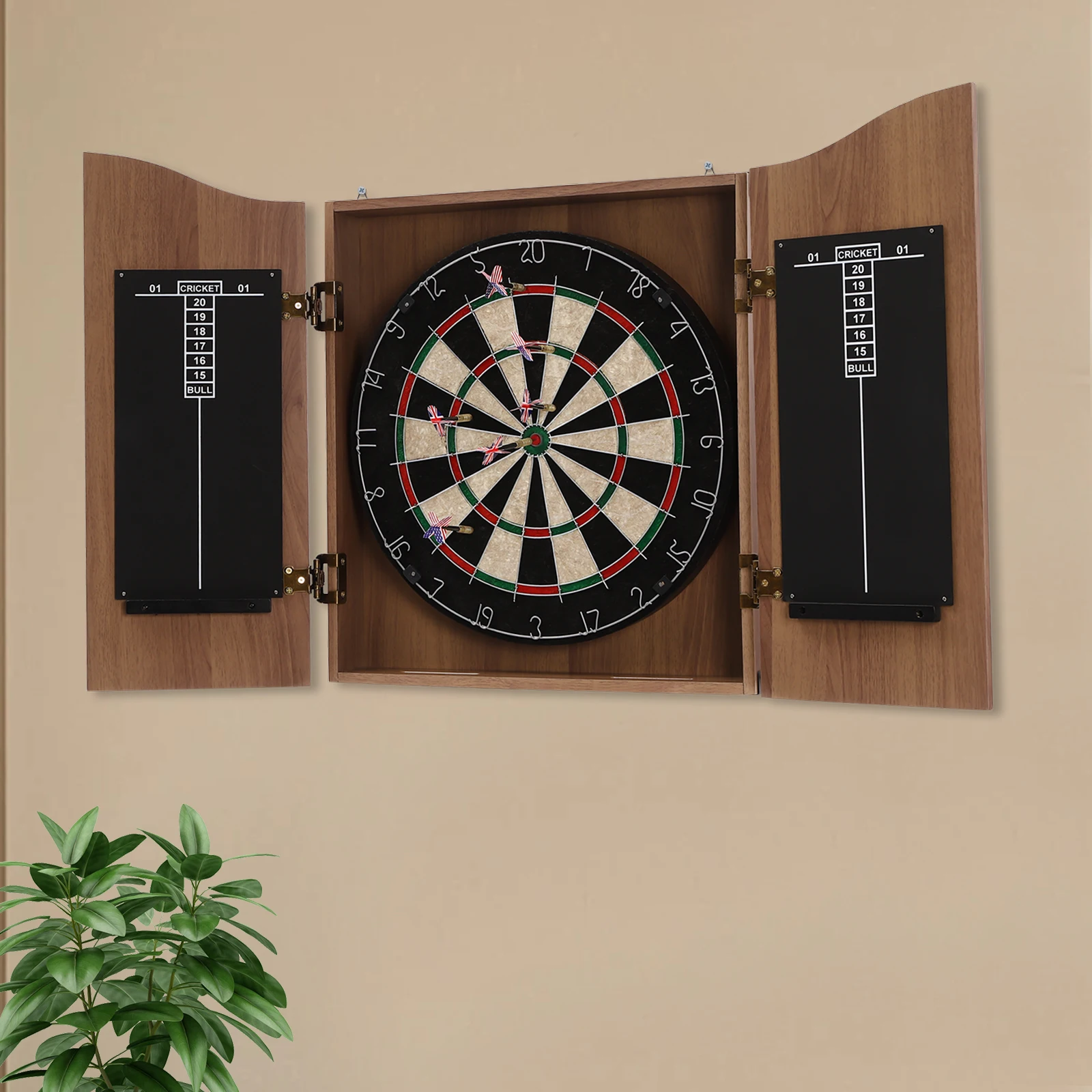 لوح رمي السهام المثبت على الحائط، خزانة رمي السهام الكلاسيكية، مجموعة ألواح رمي السهام البنية للبالغين مع 6 * سهام تستخدم في المنازل والحانات والنوادي والمكاتب