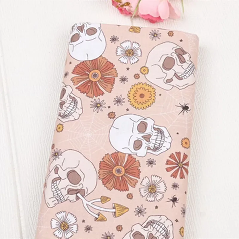 Plain Halloween Fabric, 100% Cotton, Skull, Cartoon, Cat Print, Handmade DIY Bag, Garment Dress, Sewing Cloth, CR-1765