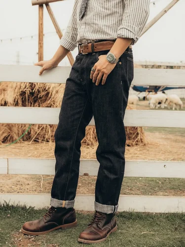 Red Tornado 17oz SD-107 Slim Cut Jeans Selvdege Denim Pantalones de hombre Pierna recta