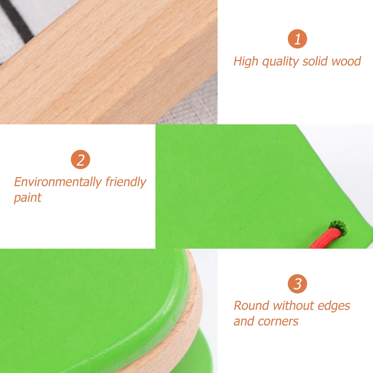 

Wooden Castanet Baby Educational Playthings Red Durable Lightweight Portable Musical Instrument Produce Pleasant Sound Rhythm