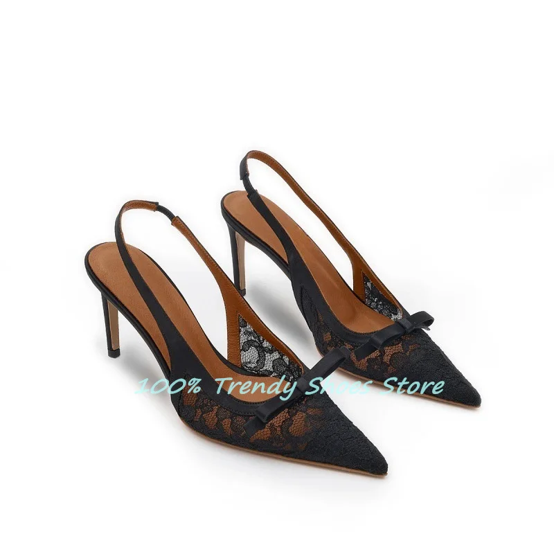 

White Lace Embroidery Women Wedding Dress Shoes Butterfly-Kont Decor Pointed Toe Thin Heel Pumps Ladies One-Strap Sandals