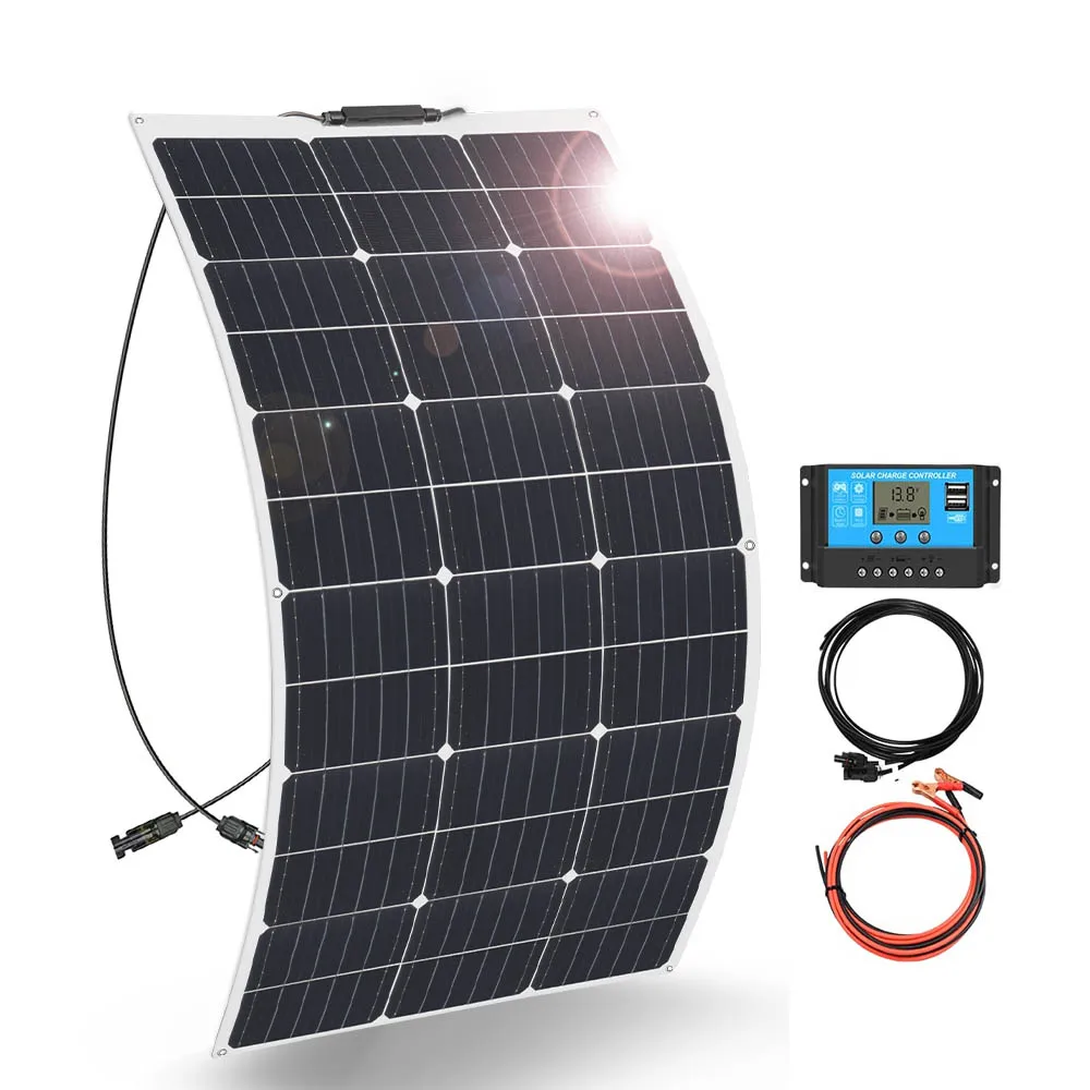 

Flexible Solar Panel 100W 200 W 12 Volt Monocrystalline Semi-Flexible Bendable Mono Off-Grid Charger for Marine RV Cabin Van Car