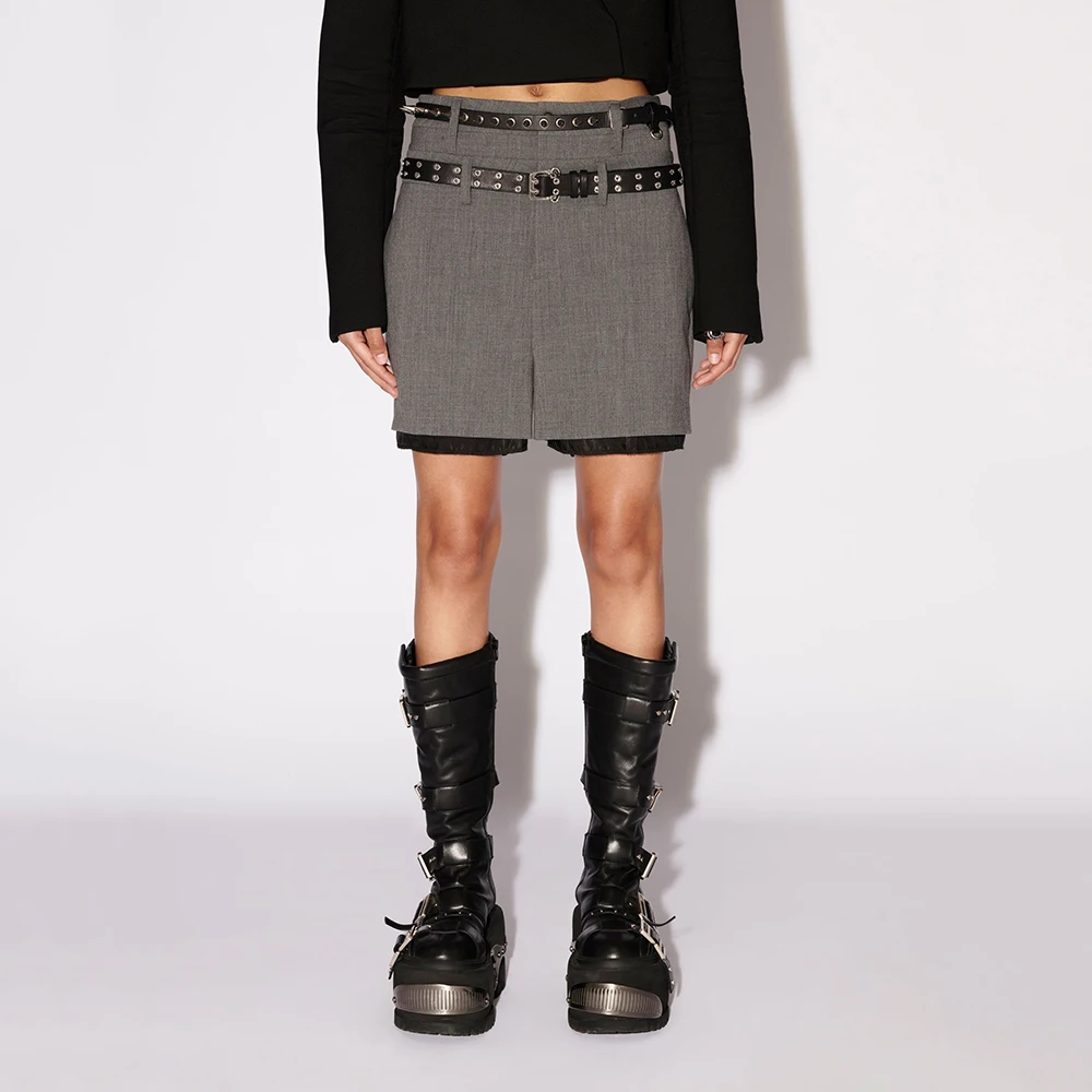

2024 Spring And Summer New Women's Shorts Y2k Double Waist Head Splicing Fashion High Waist Simple Peplum Five Points Pants