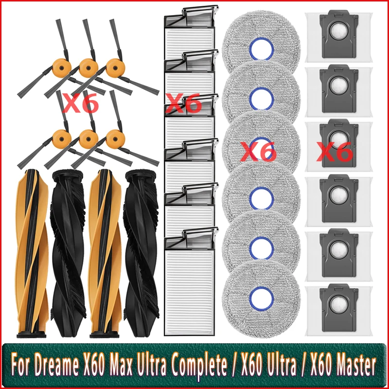 Main Roller Side Brus Filter Mop Dust Bag For Dreame X60 Max Ultra Complete / X60 Ultra / X60 Master Vacuum Parts Acccessories