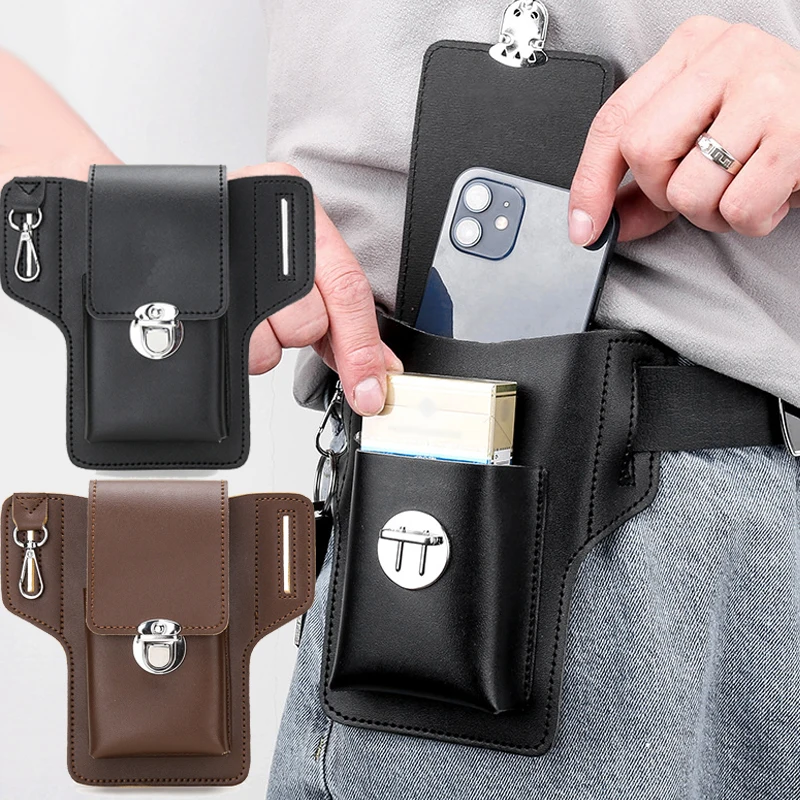 PU Leather Waist Bag Cellphone Holster Mens Belt Bag Phone Case Phone Loop Holster Pouch Wallet For iPhone Huawei Samsung Mi New