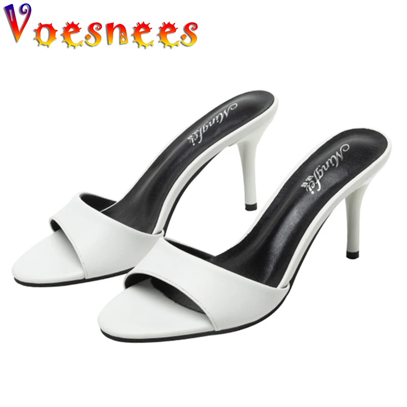 Simple All-Match Round Toe Thin Heel Slippers Walk Show Peep Toe Shallow Women Shoes Korean Style One Word High Heels Sandals