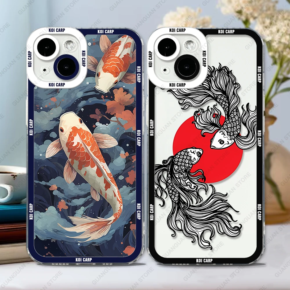 Case For iPhone 15 14 13 Pro Max 12 Mini 11 XS X XR SE 7 8 Plus Soft Cover Koi Carp