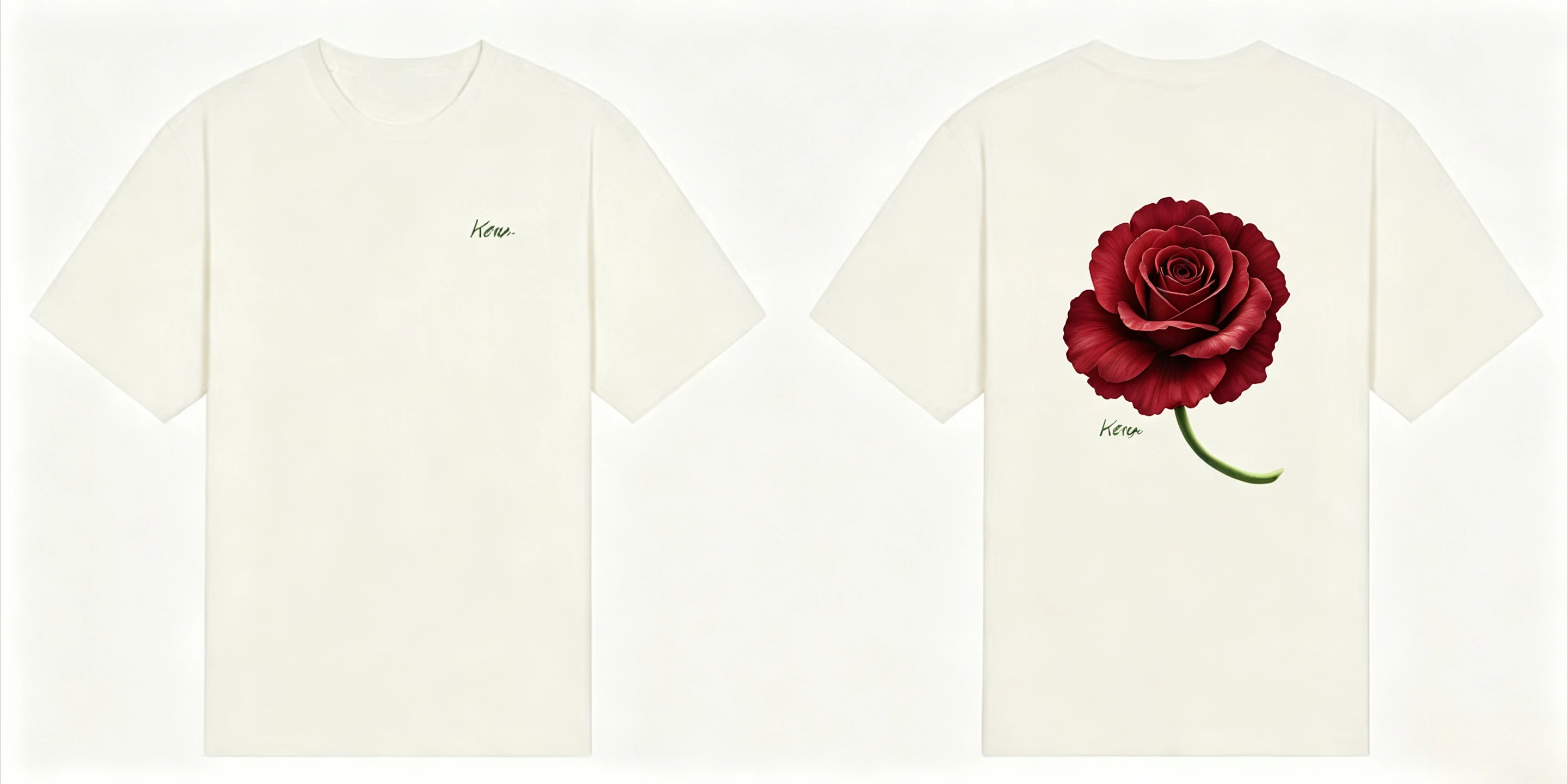 2026 Parent‑Child Matching T‑Shirt Large Burgundy Rose Back‑Print Minimal Chest Signature Family Matching Short Sleeve Tops Tee