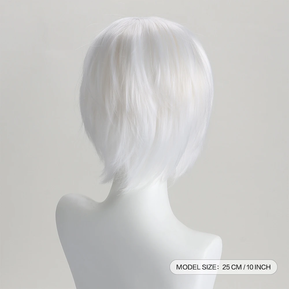 Pelucas sintéticas de 10 pulgadas, peluca rizada corta de color blanco puro, Hatter de Anime para Cosplay, fiesta de disfraces de Halloween