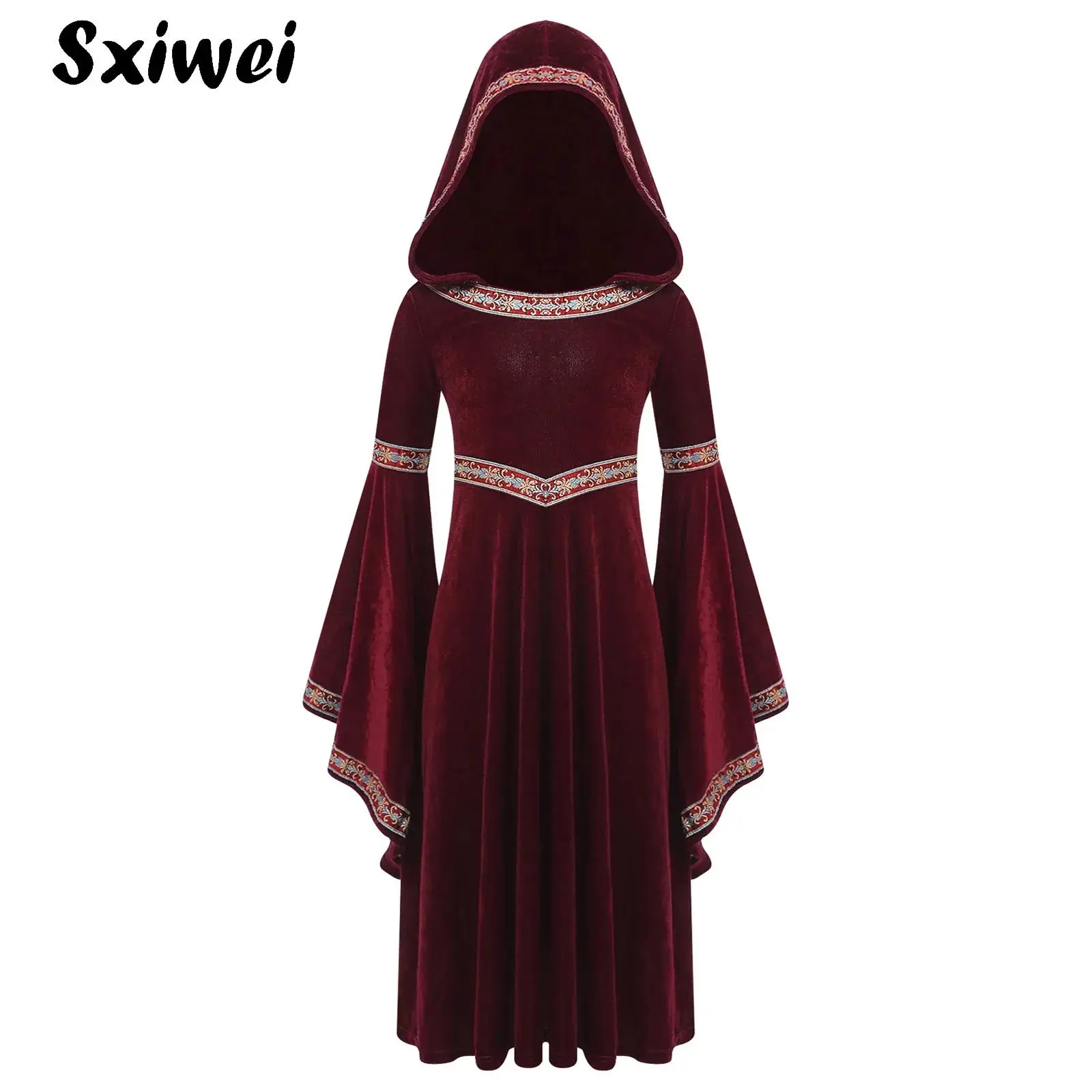 

Hooded Medieval Princess Costume for Girls Long Renaissance Dress Gothic Witch Cosplay Velvet Robe Halloween Carnival Dress Up