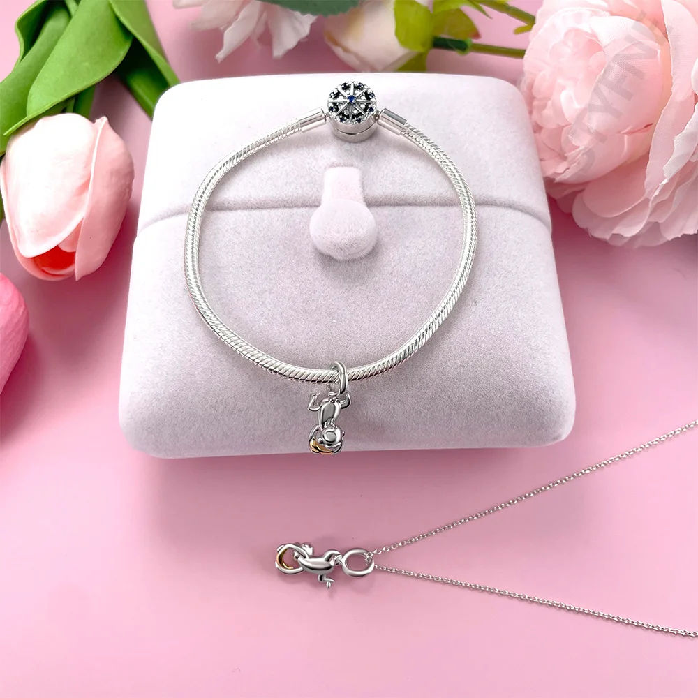 Colgante de Plata de Ley 925 con forma de mono, abalorio Original de estilo minimalista, movible de dos tonos, compatible con pulsera Pandora, collar, joyería del zodiaco