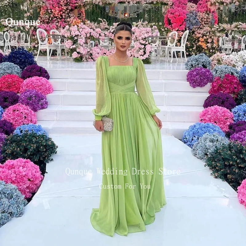 Qunque Mint Green Chiffon A Line Prom Dresses Customized Pleat Ruch Long Formal Occasion Dresses Vestidos De Gala Party Dresses