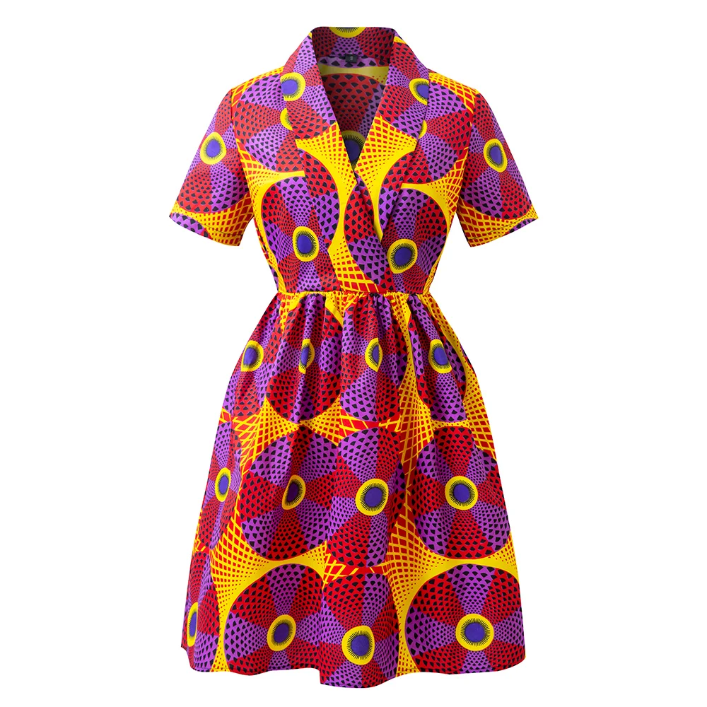 

High quality African Women Short sleeve Print Ankara Dresses Women Elegant Casual African