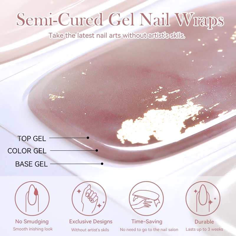 Tiras de Gel Semi Curado con Degradado Aurora, Brillantes, Pegatinas DIY de Esmalte en Gel para Uñas, Funciona con Lámparas UV/LED 5