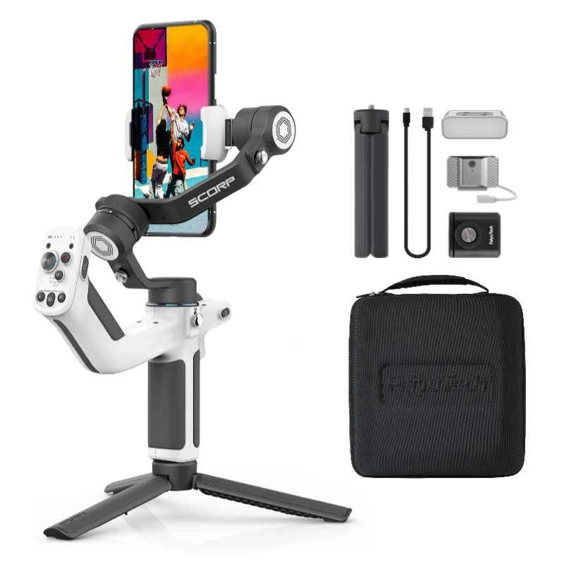 FeiyuTech Official SCORP MINI-P Kit 3-Axis Handheld Gimbal Handle Grip for Smartphone iPhone 15Pro Samsung with Tripod 520g load