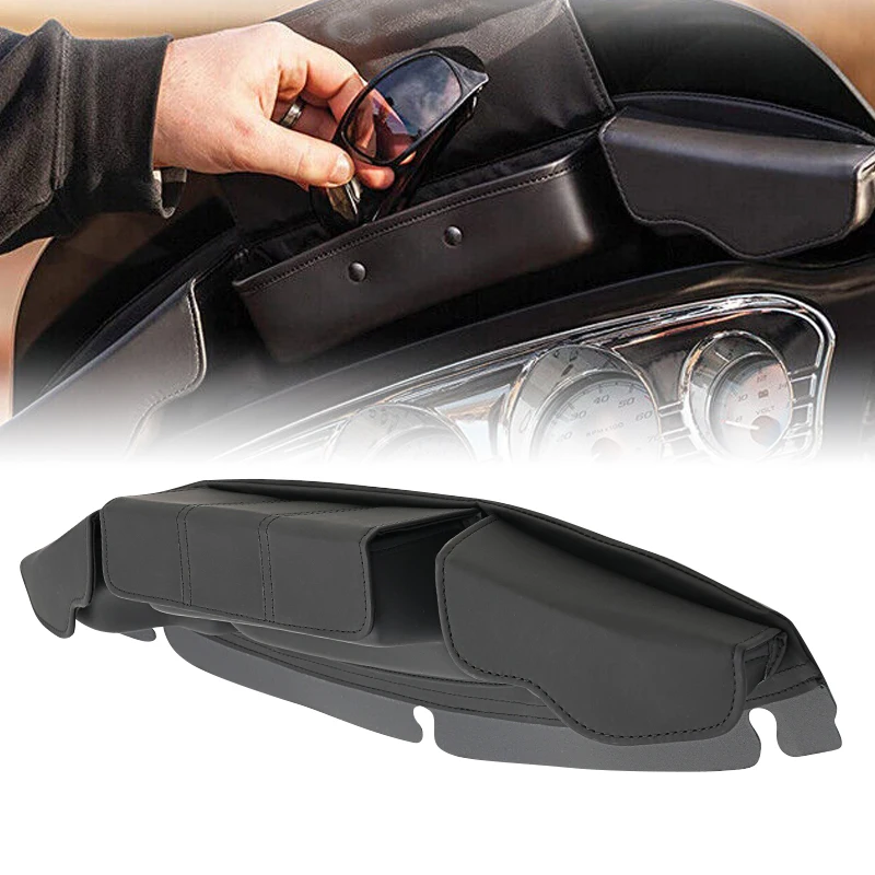 Motorcycle Black Fairing Pouch Windshield Bag For Harley Electra Glide Street Glide Trike Glide FLHX FLHTP FLHTCU 2014-Up