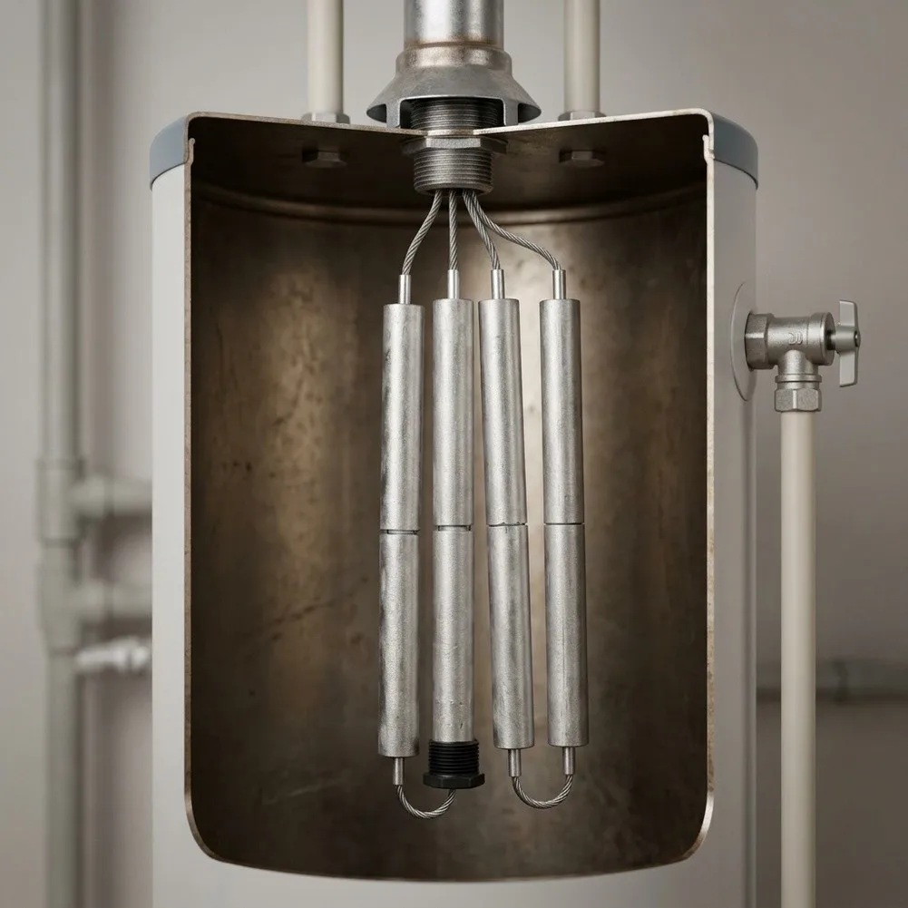 Conjoined Magnesium Rod for Constant Temperature Water Tanks Providing Cathodic Protection and NPT3/4 Thread Compatibility