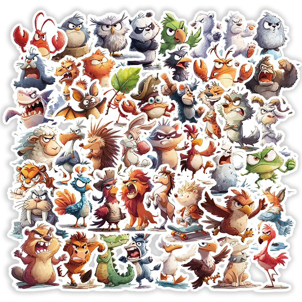 ชุดสติกเกอร์สัตว์น่ารักแบบโกรธ 54 ชิ้น: สติกเกอร์การ์ตูนสัตว์แสนสนุกสำหรับติดแล็ปท็อป สเก็ตบอร์ด และงาน DIY