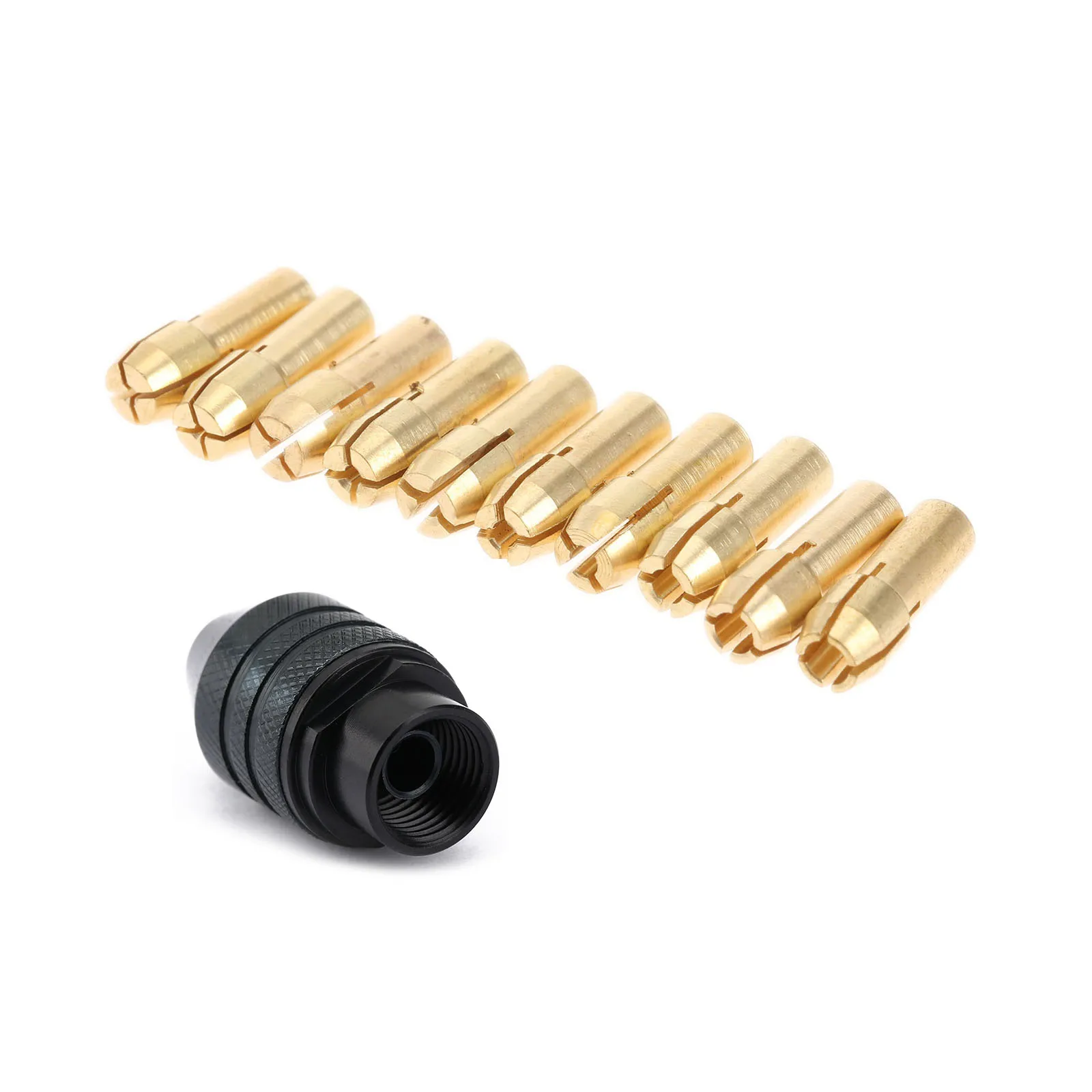 11Pcs Brass Collet Chuck 0.5-3.2mm Drill Chuck 4.3mm Shank+7*0.75 Long Tail Multi Keyless Chuck Dremel Rotary Tool Accessories