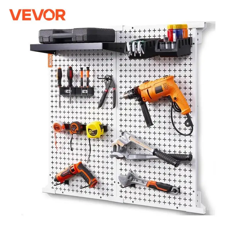 VEVOR Wall-Mounted Hardware Tool Hanging Board Parts Storage Box Garage Workshop Rack with Hooks Screw Wrench Display Shelf