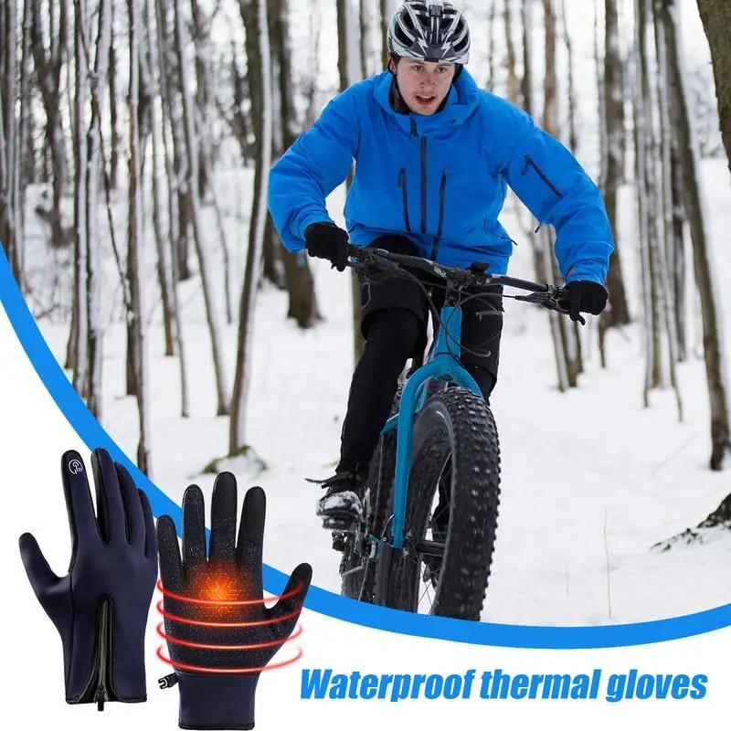 Snowboarding Gloves Windproof Motorcycle Thermal Gloves Unisex Warm Gloves With Zipper Cold Weather Gear For Hiking Cycling