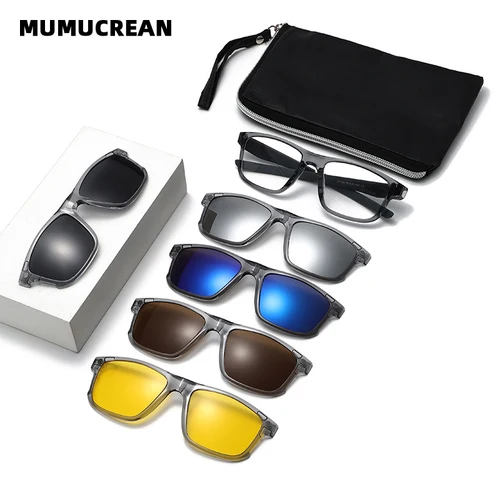Imagen 1 del producto Nueva funda de gafas magnética multifuncional con gafas de sol polarizadas para hombres, montura de gafas gris transparente, conjunto para mujeres