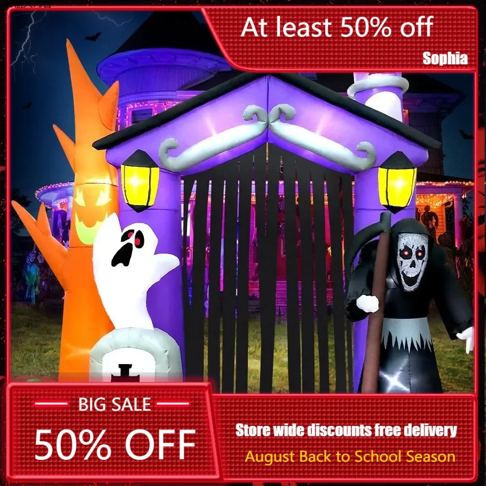 

9 FT Halloween Inflatables haunted house castle archway Decoration with Led Light Halloween Inflatables Outdoor Decorations