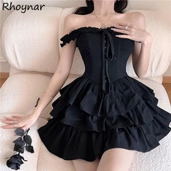 Black Sexy Mini Dress Women A-line High Waist Slim Hot Girls Bodycone Sweet Summer Slash Neck Temper Vestidos Clothing Vintage