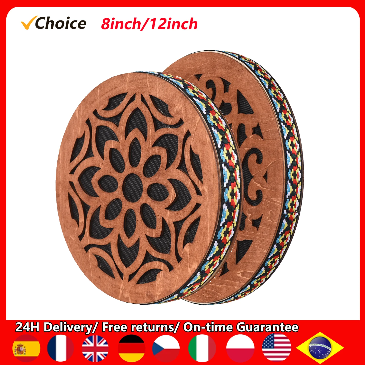 8-inch/12-inch Ocean Drum Ethnic Percussion Instrument Onomatopoeic Music Portable Hand Drum Instrument Sound Therapy Relaxing