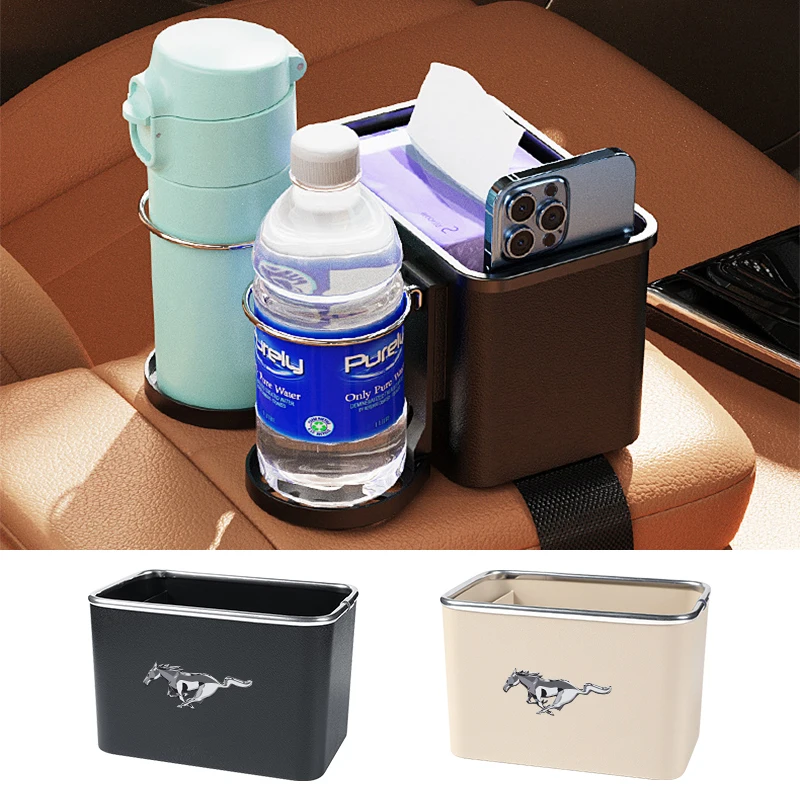 Car Armrest Storage Box with 2 Foldable Cup Holders For Ford mustang Shelby GT GT500 GT350 Convertible Mach-E cobra Accessories