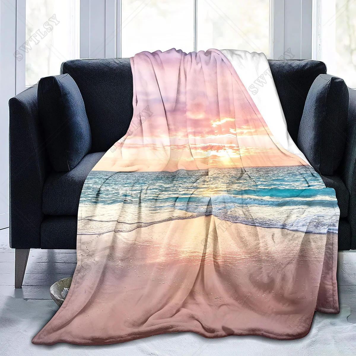 Beach Flannel Throw Blanket Sea Shell Pattern Blanket King Queen Size Lightweight Warm Super Soft for Couch Sofa Bed Blanket