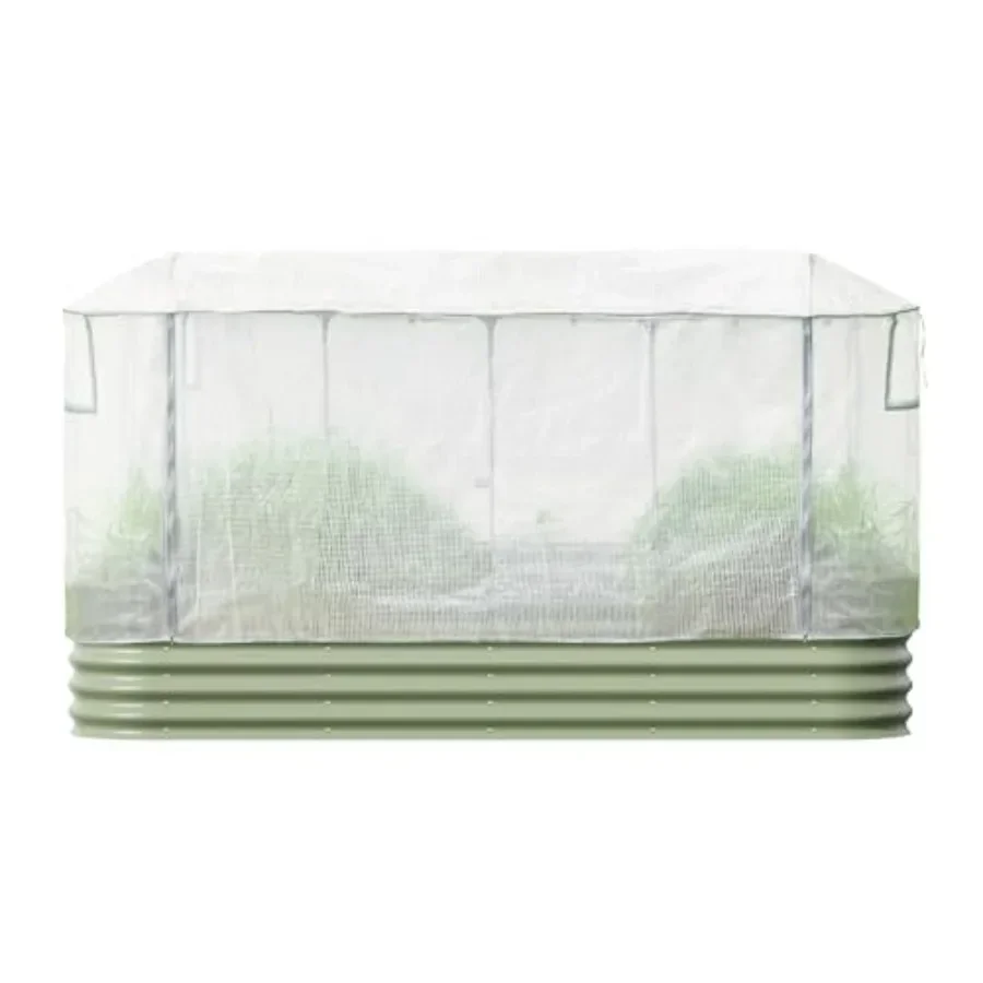 Frost Greenhouse Cover System for 2.0' x 8.0' 9 in 1 Garden Bed, UV-resistant polyethylene, frost green, reinforced grommets an