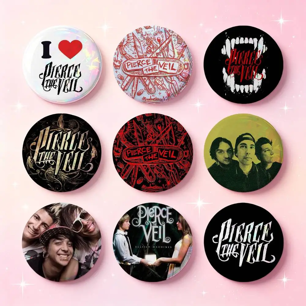 P-Pierce The V-Veil Pop Rock Band Badges Button Round Creative Pin Brooch Badge Bag Decor Accessories Fans Collect Friends Gifts