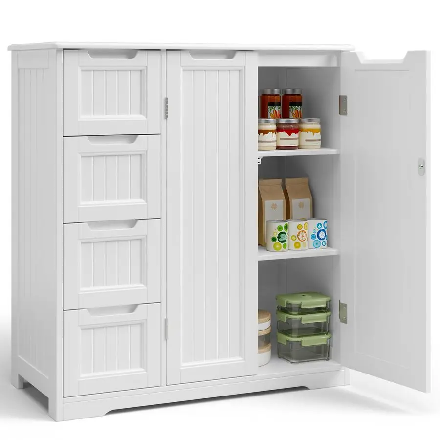 

Шкаф для хранения, напольный шкаф для ванной комнаты, кухонный шкаф-кладовка, боковой органайзер для хранения с 4 ящиками и двойными дверцами, кофейный столик