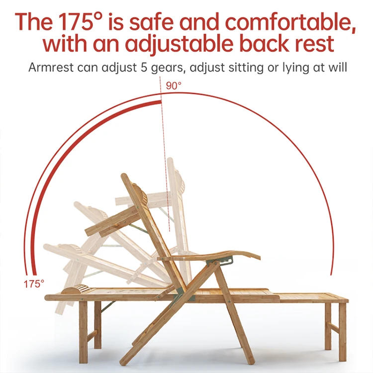 كرسي استرخاء قابل للطي من الخيزران بتصميم عصري خفيف الوزن، كرسي استلقاء للتشمس للأثاث المنزلي لحديقة فناء الشاطئ الخارجية #3