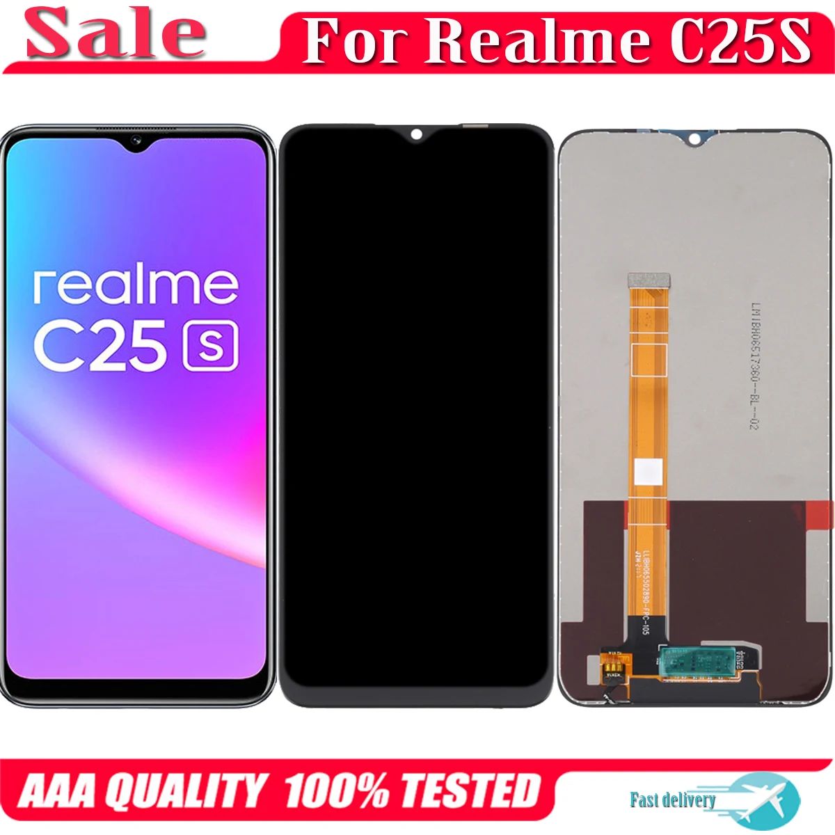 

For Realme C25S RMX3195 RMX3197 LCD Display Touch Screen Replacement Digitizer Assembly With Frame