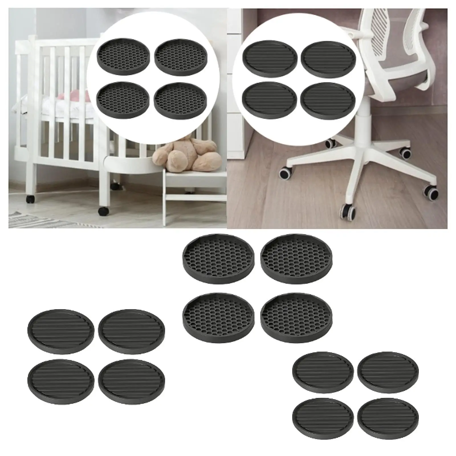 

Комплект из 4 резиновых подставок для мебели (для всех типов полов и колесиков) – круглые противоскользящие накладки для диванов, кроватей, стульев