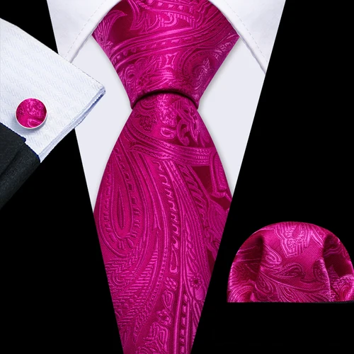Barry.Wang Corbata roja rosa Corbata de oficina para hombre Corbata Bolsillo Gemelos cuadrados Conjunto Corbata Casual Fiesta de negocios de boda