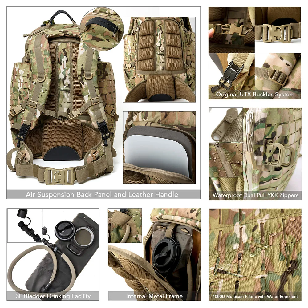 Mt militar médio tático assalto mochila sistema molle 3 dias mochila advanture 72h pacote com saco de hidratação mtp/multicam